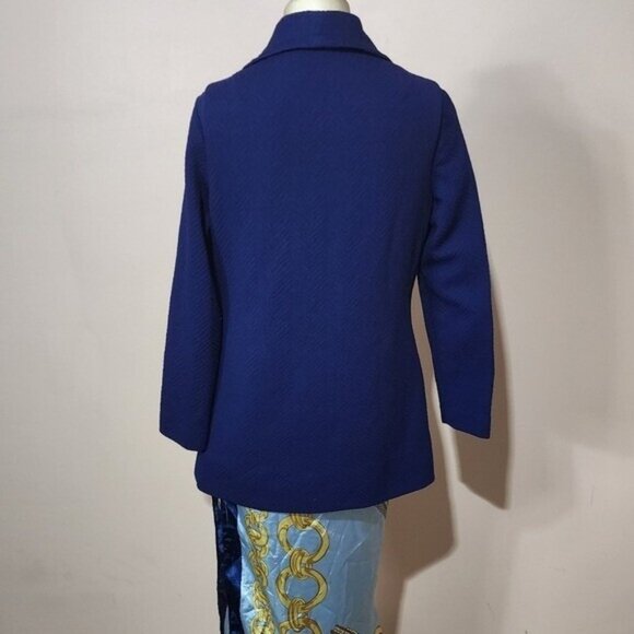VTG 60s Vana Crimplene Mod Jacket | Cobalt Blue White Trim Zip Front Ring Pull - Picture 8 of 9